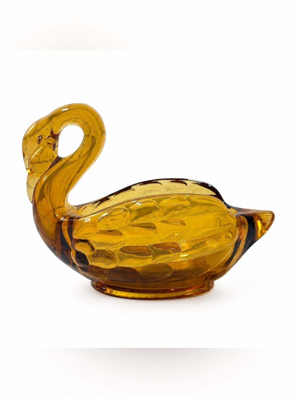 Vintage MCM Viking Glass amber swan candy dish/bowl